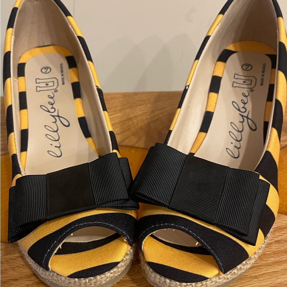 Black and Yellow Wedge Heels